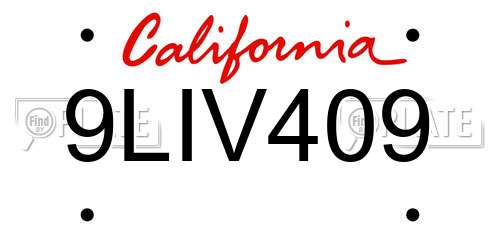 9LIV409 California License Plate