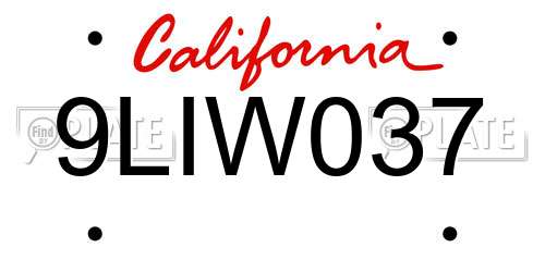 9LIW037 California License Plate