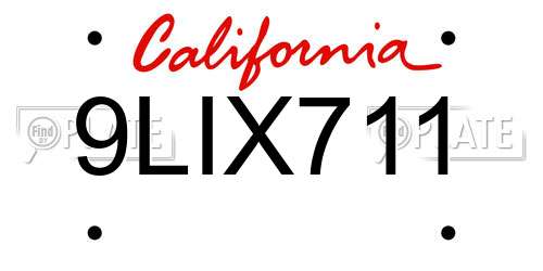 9LIX711 California License Plate