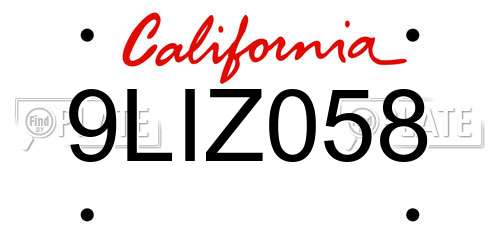9LIZ058 California License Plate