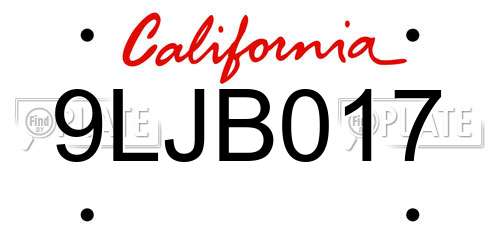 9LJB017 California License Plate