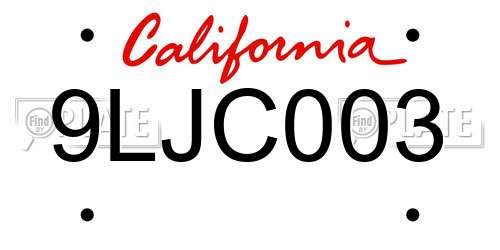 9LJC003 California License Plate