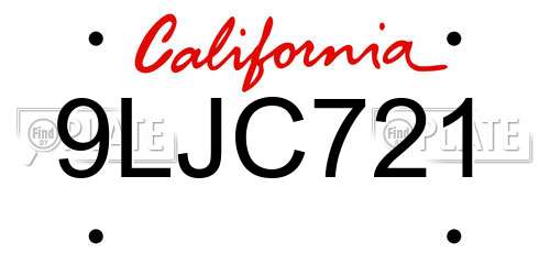 9LJC721 California License Plate