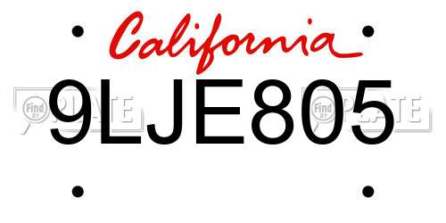 9LJE805 California License Plate