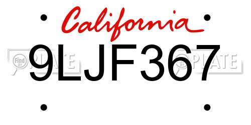 9LJF367 California License Plate