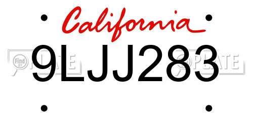 9LJJ283 California License Plate