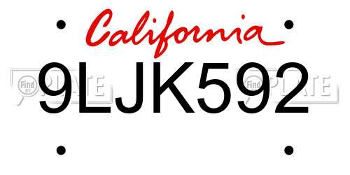 9LJK592 California License Plate