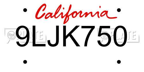 9LJK750 California License Plate