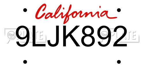 9LJK892 California License Plate