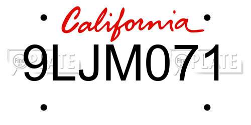 9LJM071 California License Plate