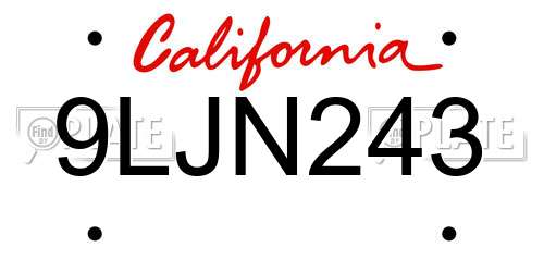 9LJN243 California License Plate