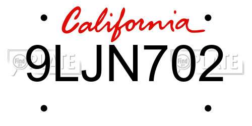9LJN702 California License Plate