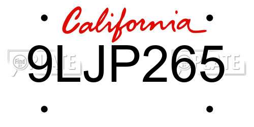 9LJP265 California License Plate
