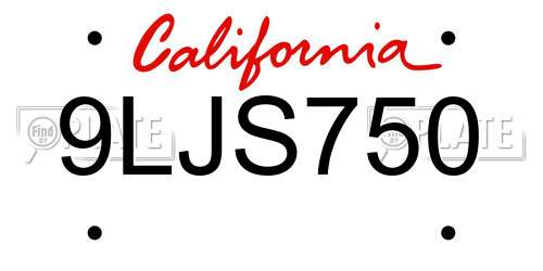 9LJS750 California License Plate