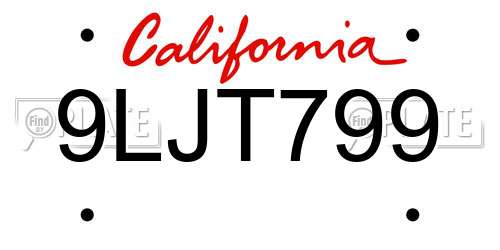 9LJT799 California License Plate