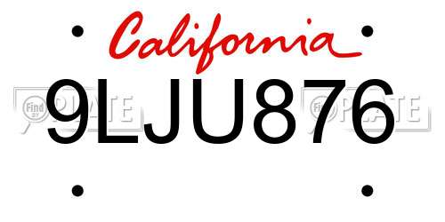 9LJU876 California License Plate