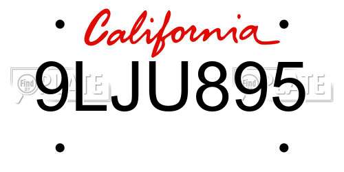 9LJU895 California License Plate