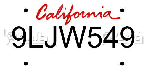 9LJW549 California License Plate