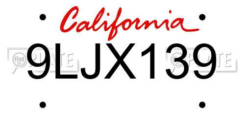9LJX139 California License Plate