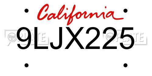 9LJX225 California License Plate