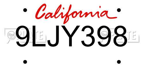 9LJY398 California License Plate