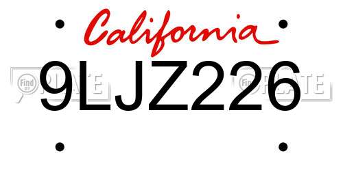 9LJZ226 California License Plate