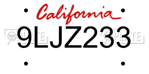 9LJZ233 California License Plate