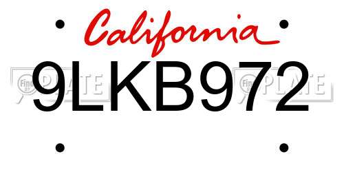 9LKB972 California License Plate