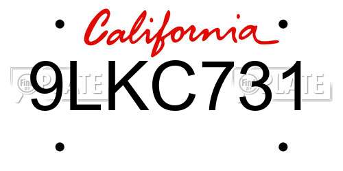 9LKC731 California License Plate