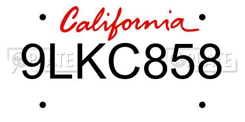 9LKC858 California License Plate