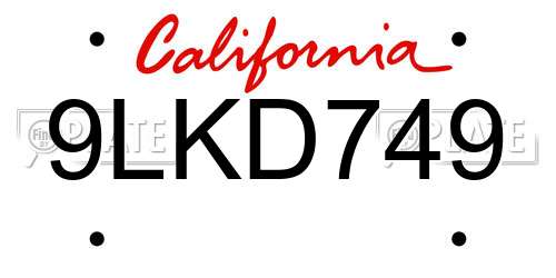 9LKD749 California License Plate