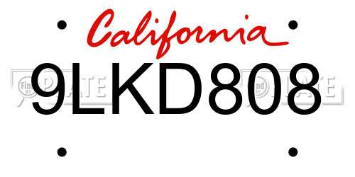 9LKD808 California License Plate
