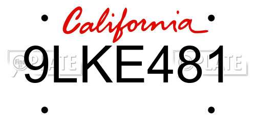 9LKE481 California License Plate