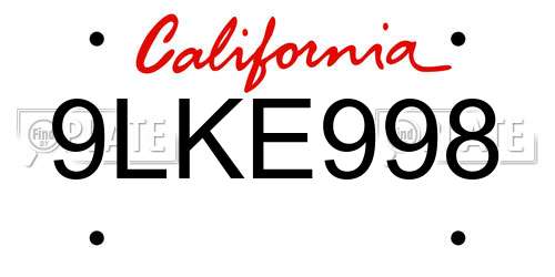 9LKE998 California License Plate