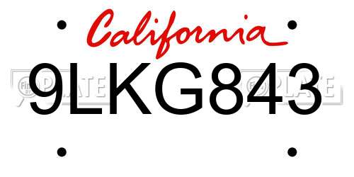 9LKG843 California License Plate
