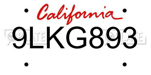 9LKG893 California License Plate