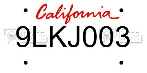 9LKJ003 California License Plate