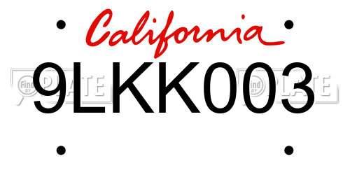 9LKK003 California License Plate