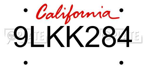 9LKK284 California License Plate