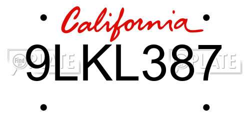 9LKL387 California License Plate