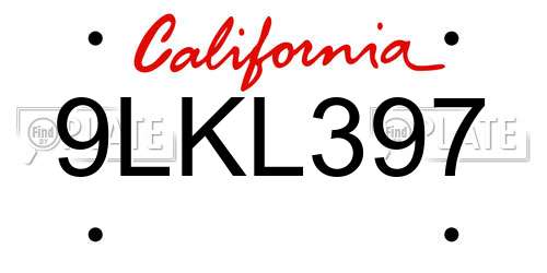 9LKL397 California License Plate