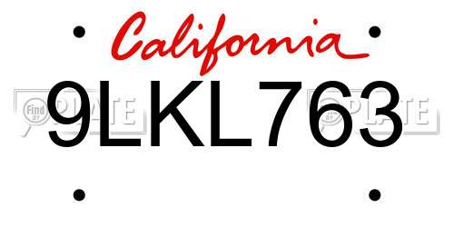 9LKL763 California License Plate