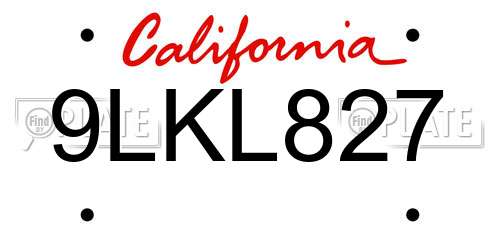 9LKL827 California License Plate