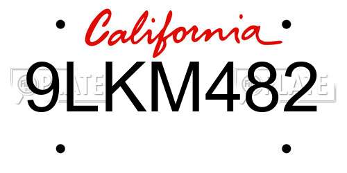 9LKM482 California License Plate