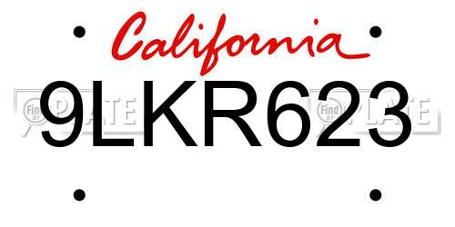 9LKR623 California License Plate