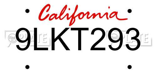 9LKT293 California License Plate