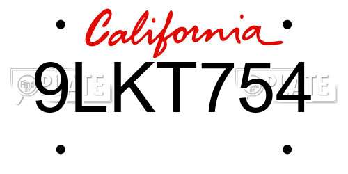 9LKT754 California License Plate