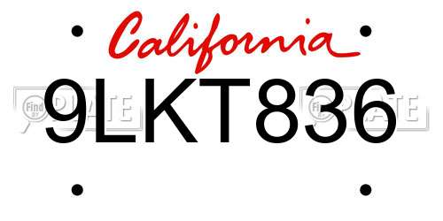 9LKT836 California License Plate