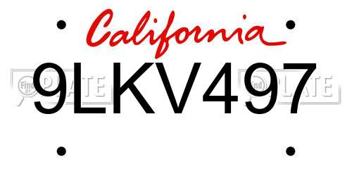 9LKV497 California License Plate