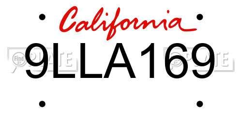 9LLA169 California License Plate